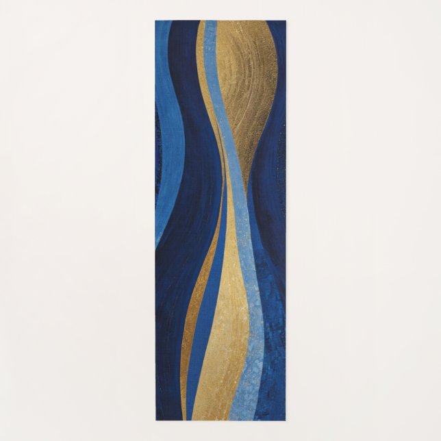 Tapis De Yoga Vagues bleues et or (Devant)
