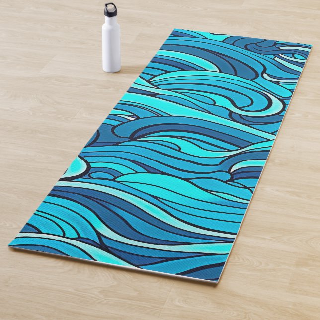 Tapis De Yoga Vagues d'eau bleu turquoise Abstraite | (En situation)