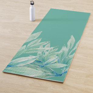 Tapis De Yoga Vert bleu moderne Océan Plantes Abstraits Aquarell