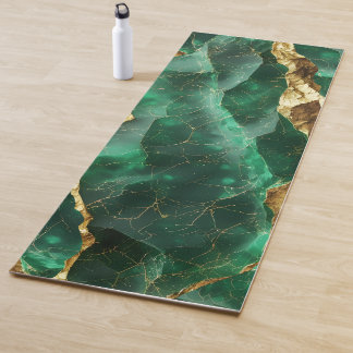 Tapis De Yoga Vert émeraude doré texture élégante