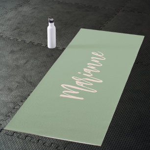 Tapis De Yoga Vert sauge pêche nom personnalisé script