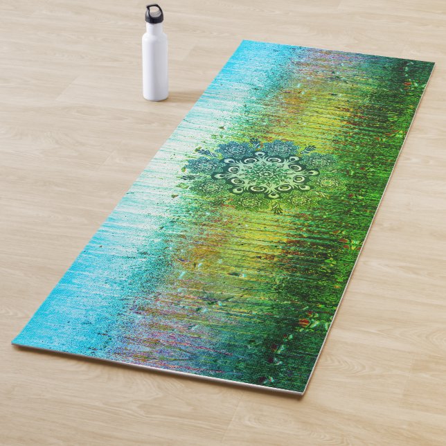 Tapis De Yoga Vert Turquoise ombre Shiny mandala yoga mat (En situation)
