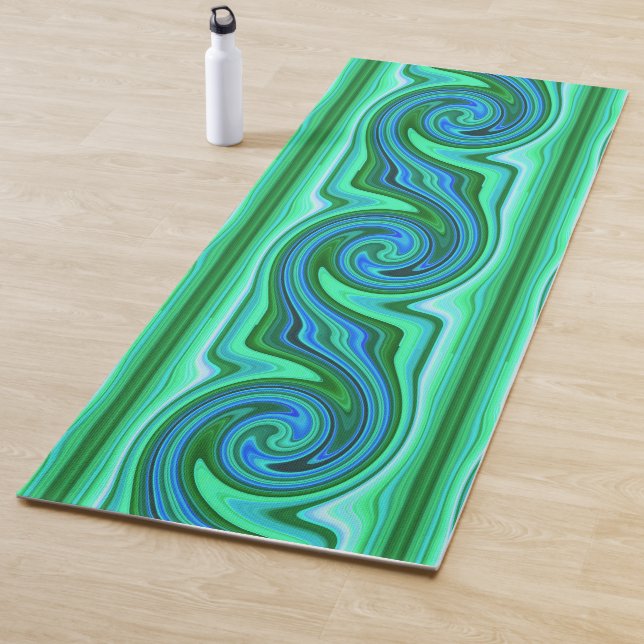Tapis De Yoga Verte et Bleu - Cool Abstrait psychédélique (En situation)