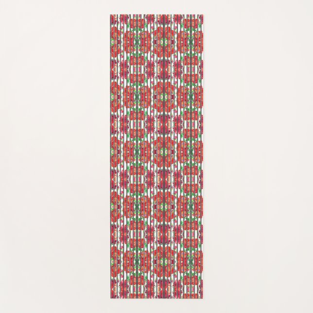 Tapis De Yoga Vertical patterned fabric showcasing red flowers (Devant)