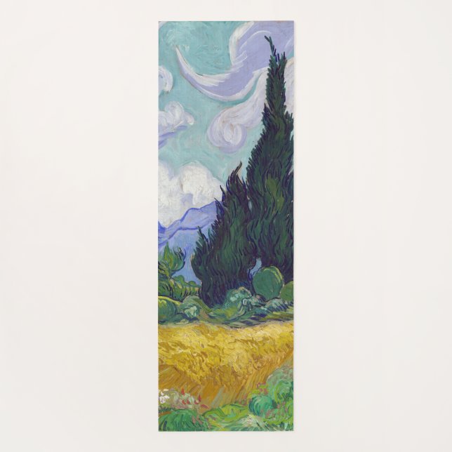 Tapis De Yoga Vincent Van Gogh - Champ de blé avec cyprès (Dos)