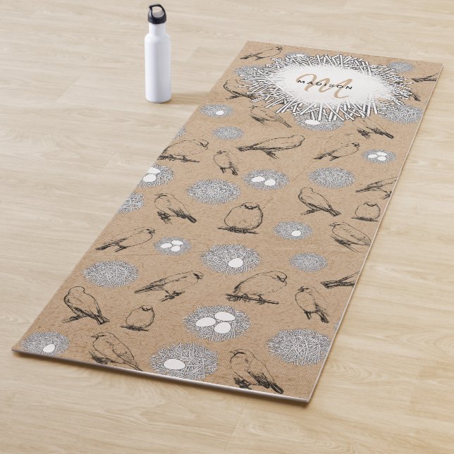 Tapis De Yoga Vintage Birds & Nid Rustic Kraft Brown (En situation)