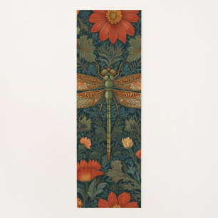 Tapis De Yoga Vintage dragonfly orange floral vert boho chic