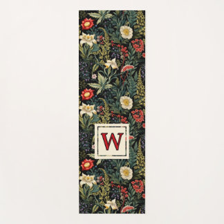 Tapis De Yoga Vintage Floral Red Dahlia White Lilies Monogram