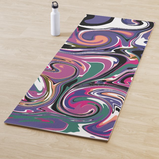 Tapis De Yoga Violet, Vert, Blanc, Marbre Rose Fluide Art (En situation)