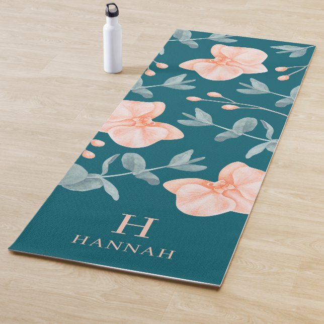 Tapis De Yoga Watercolor Floral Name and Monogram (En situation)