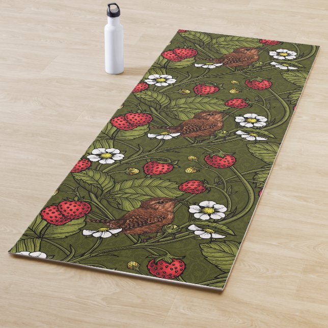 Tapis De Yoga Wens et fraises sur vert foncé (En situation)