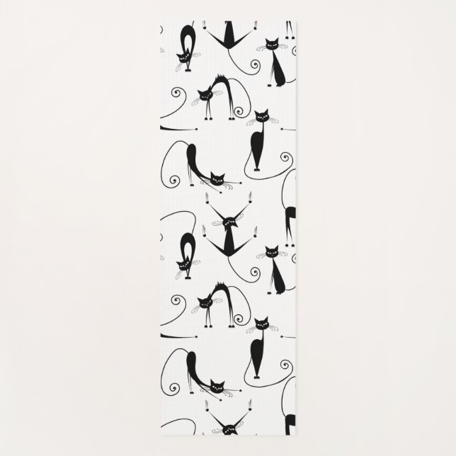 Tapis De Yoga Whimsical Skinny Motif de chat noir (Devant)