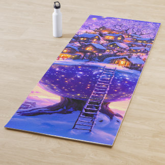Tapis De Yoga Winter Fantasy Snowy Tree Village Landscape