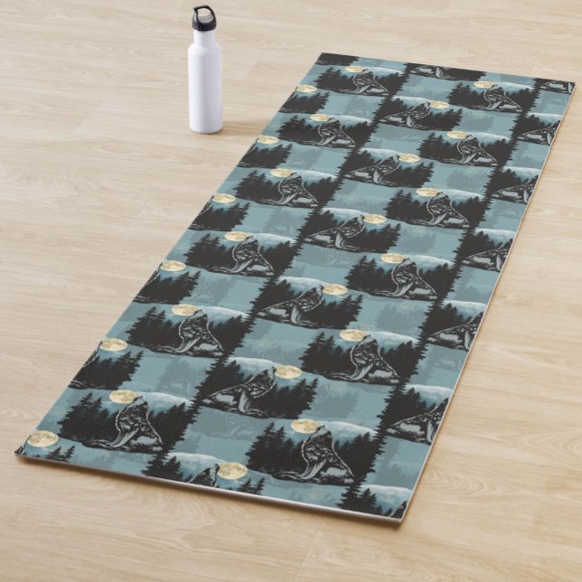 Tapis De Yoga Wolf Howling À Moon Design Motif (Créateur téléchargé)