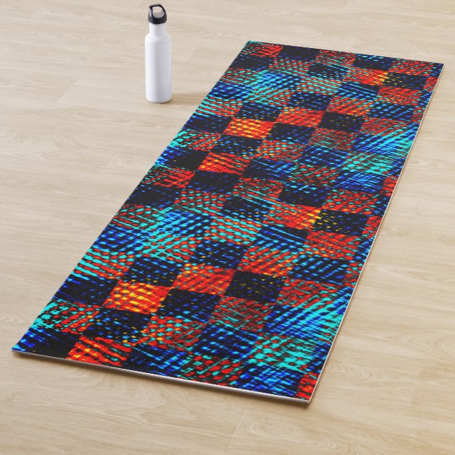 Tapis De Yoga Xadrez laranja, azul, faux manchas sujo com. (En situation)