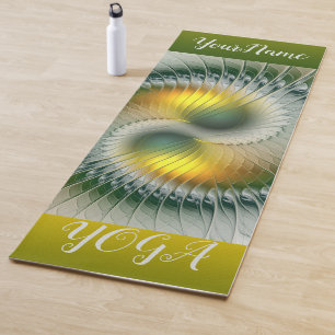 Tapis De Yoga Yin Yang Green Jaune Art Abstrait Nom fractal