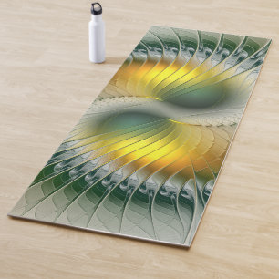 Tapis De Yoga Yin Yang Vert Jaune Abstrait coloré Fractal