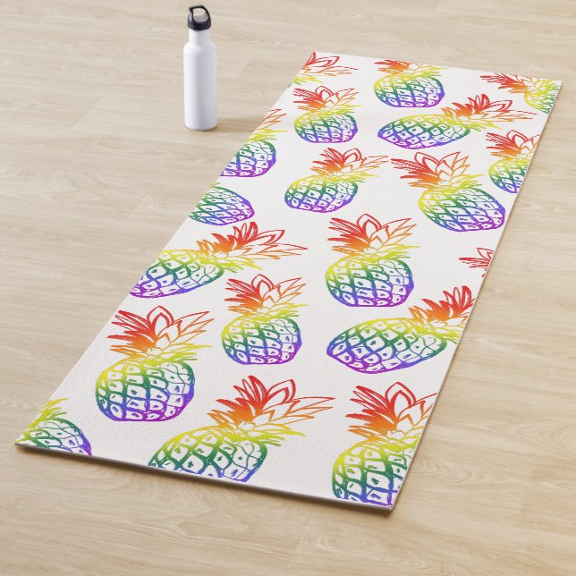 Tapis De Yoga Yoga Mat avec un vif ananas arc en ciel (En situation)