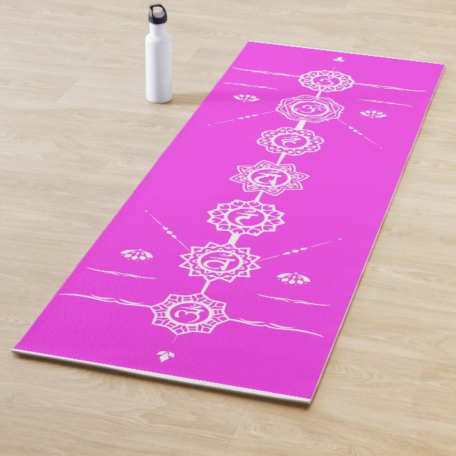 Tapis De Yoga  Yoga mat guide 7 chakras design rose (En situation)