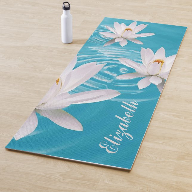 TAPIS DE YOGA YOGA MEDITATION NOM PERSONNALISÉ LOTUS BLANC LOTUS (En situation)