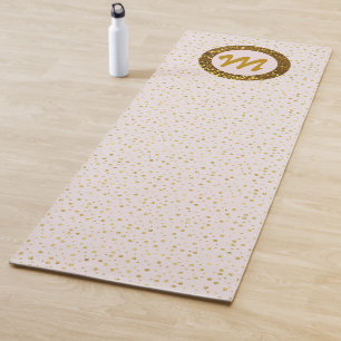 Tapis De Yoga Yoga Moderne Féminin Monogramme Doré Pailleté Rose