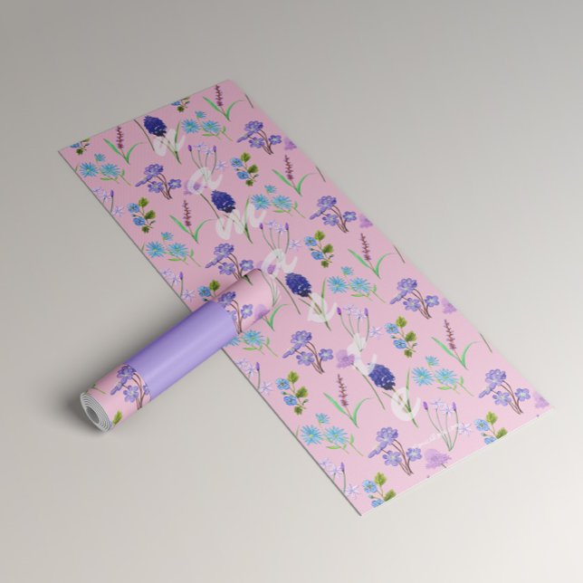 Tapis De Yoga Yoga para mujer con delicadas flores sobre rosa (Créateur téléchargé)