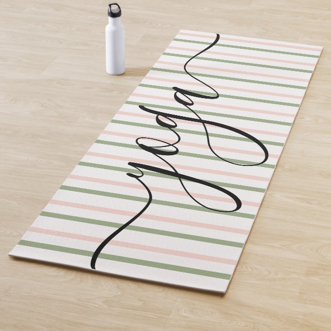 Tapis De Yoga Yoga rose et vert rayures Respire (En situation)