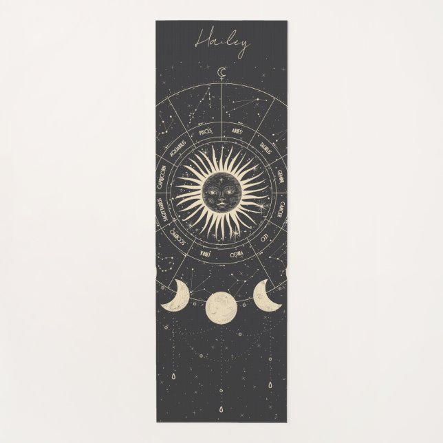 Tapis De Yoga Zodiaque céleste Sun Stars Moon Phase Nom personna (Devant)
