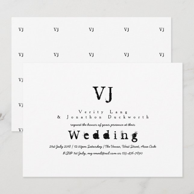 Tapis d'encre Invitations de mariage Black White (Devant / Derrière)
