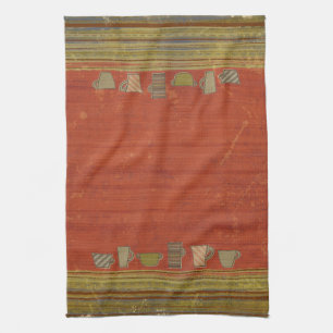 Tapis roux roux et tasses Thé Plat Serviette de cu