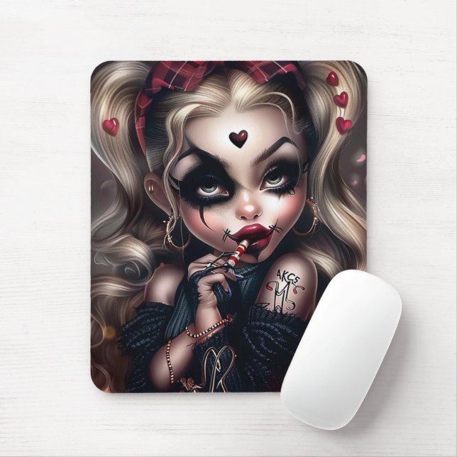 Tapis Sourie Woman with Clown Makeup 11 Mouse Pad (With Mouse)