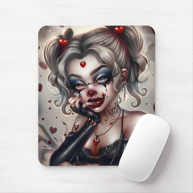 Tapis Sourie Woman with Clown Makeup 9 Mouse Pad (With Mouse)