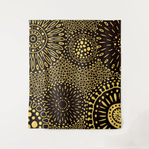 Tapisserie à motif floral ethnique noir et or vint