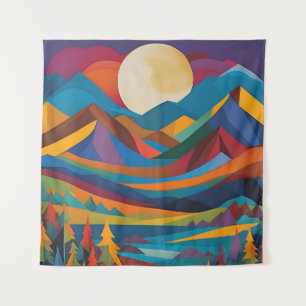 Tapisserie Art moderne Montagnes Lune Art coloré