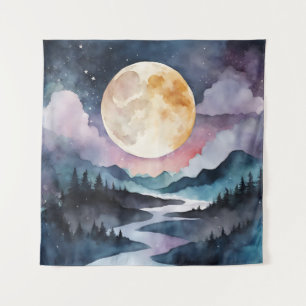 Tapisserie Art moderne Montagnes Moon Aquarelle Ar