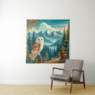 Tapisserie avec une chouette effraie dans la natur