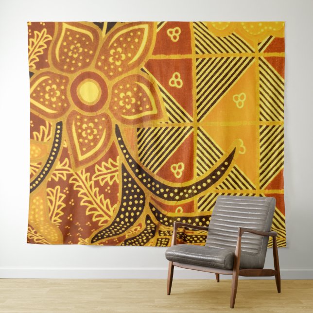 Tapisserie Brown indonésien Batik Floral (En situation (horizontale))