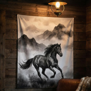Tapisserie Cheval Sauvage Mountain Ink Art