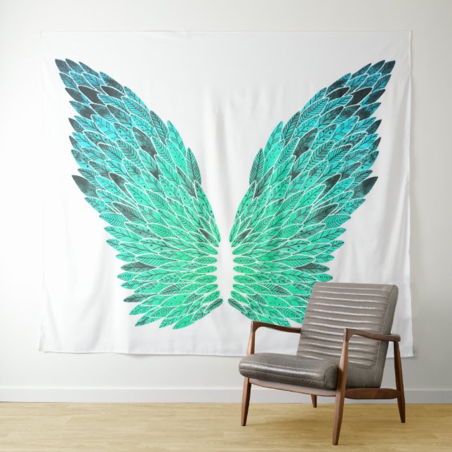 Tapisserie d'ailes d'angle bleu-vert (En situation (horizontale))