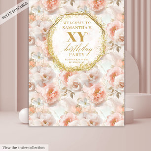 Tapisserie d'anniversaire à l'aquarelle Or Rose Pâ
