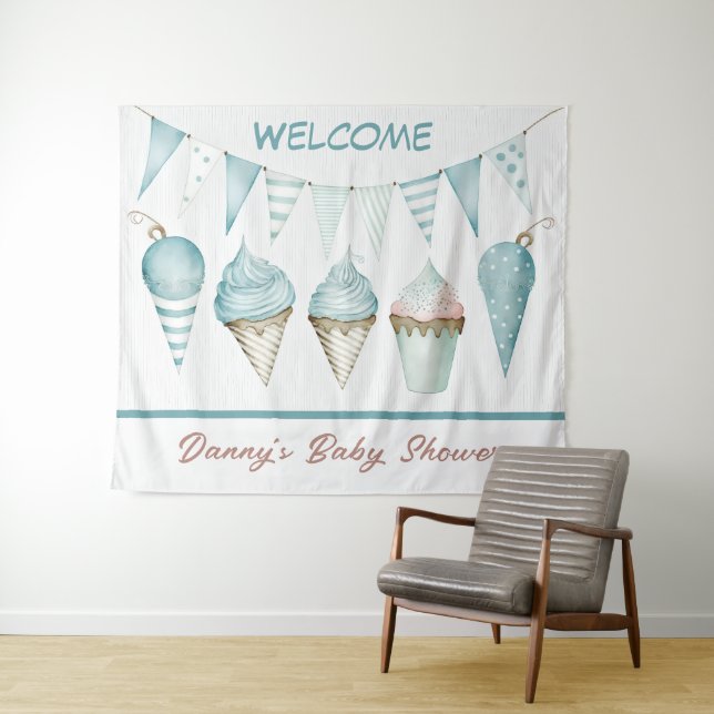 Tapisserie de bienvenue pour la baby shower de gar (En situation (horizontale))