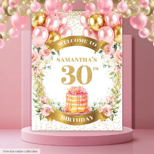 Tapisserie de célébration dorée rosée pour 30 ans 