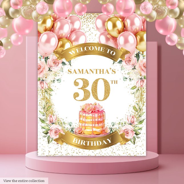 Tapisserie de célébration dorée rosée pour 30 ans  (Sweet 30th Birthday Blush Gold Celebration Tapestry)