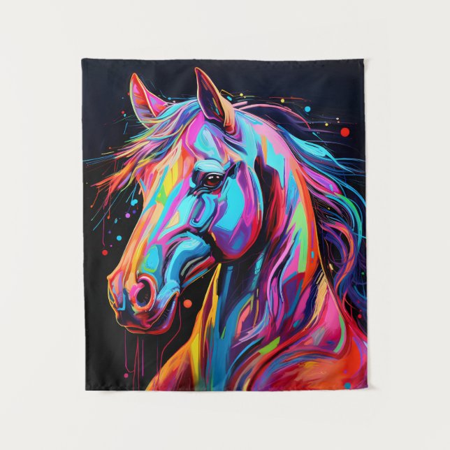 Tapisserie de cheval néon coloré (Devant)