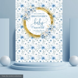Tapisserie de douche pour bébé bleu pastel doré ad