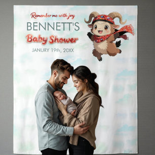 Tapisserie de douche pour bébé en hiver avec un bé