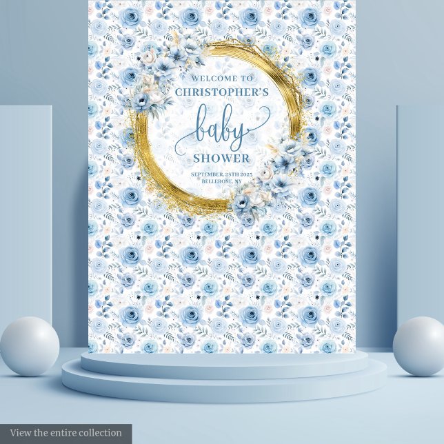 Tapisserie de fête prénatale élégante poussiéreuse (Elegant Dusty Blue Gold Baby Shower Tapestry

)