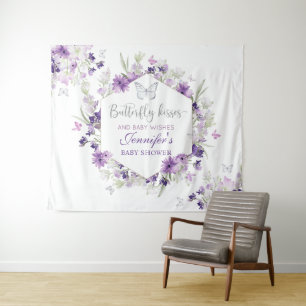 Tapisserie de fête prénatale papillon argent viole