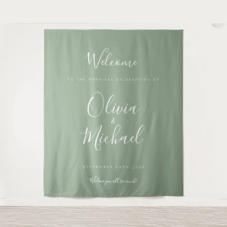 Tapisserie de fond de bienvenue de mariage vert mo