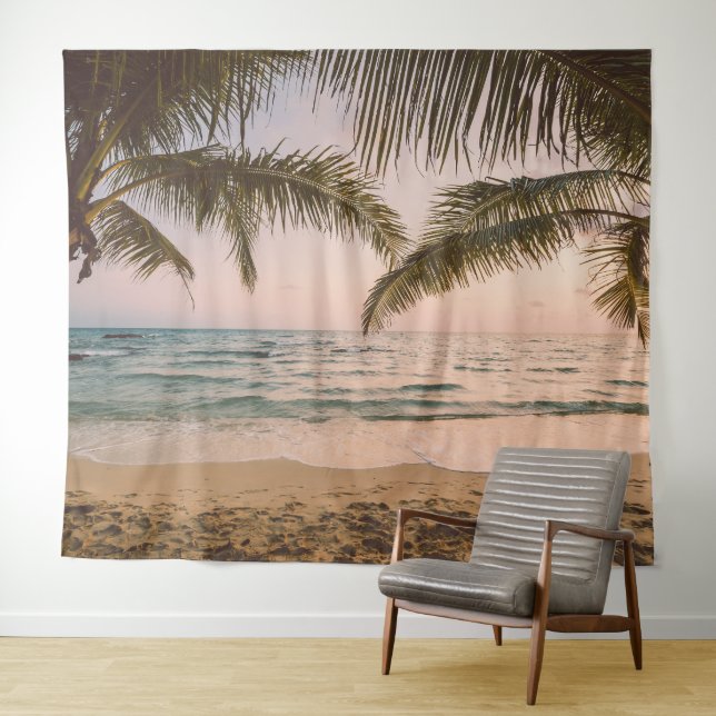 Tapisserie de fond de plage tropicale aux palmiers (En situation (horizontale))
